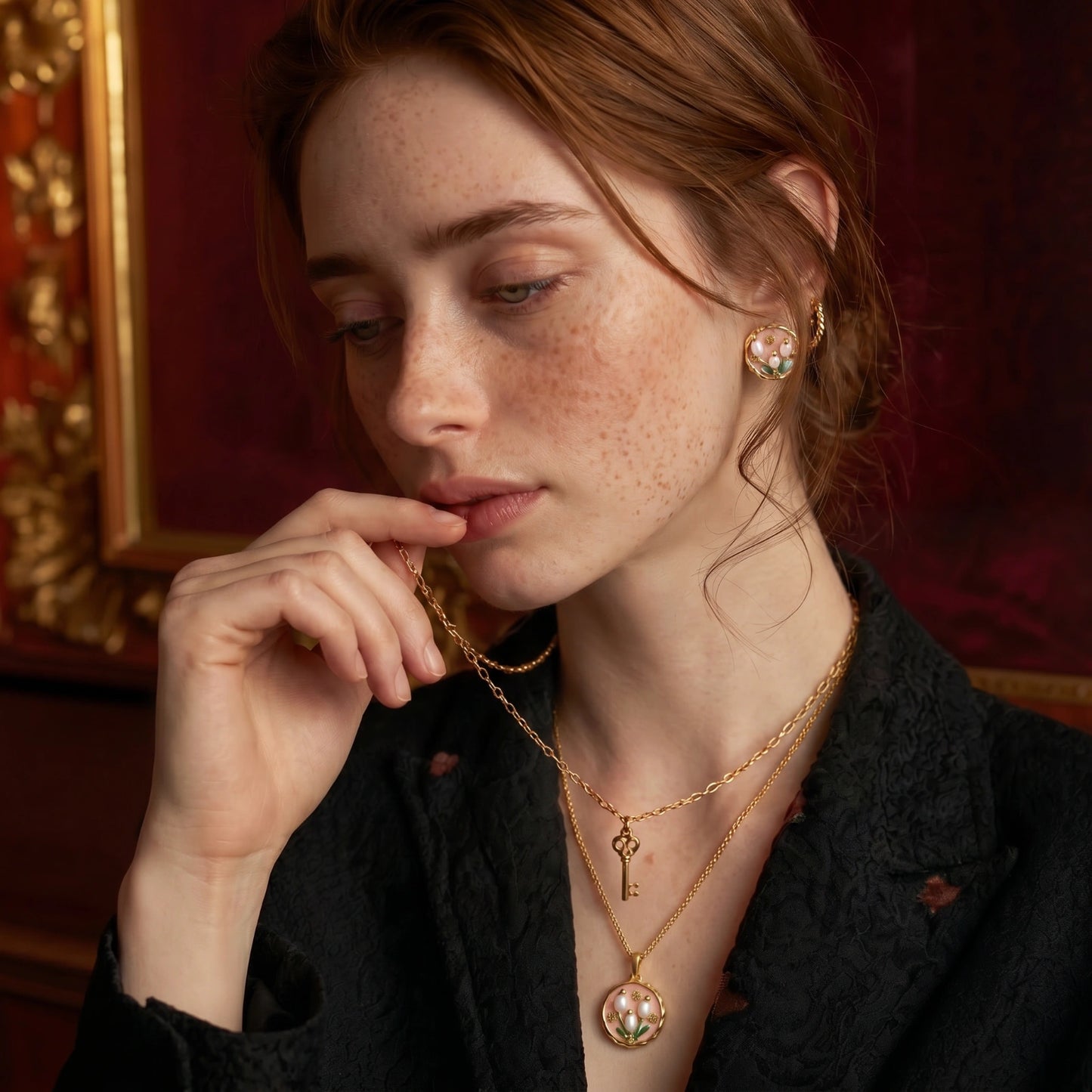 Tulip Pearl Enamel Pendant